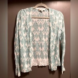 Loft Summer Cardigan, White and Seafoam Ikat, L